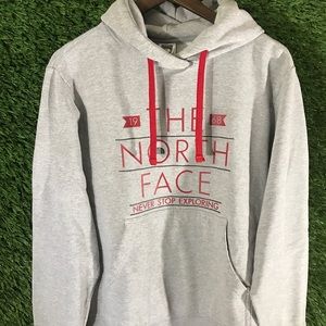 The North Face Hoodie Men’s Medium Grey Red Strings With Great Artwork